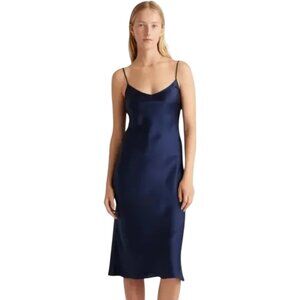 NWOT Aritzia Wilfred Only Slip Satin Midi Dress in Dark Blue Size Small